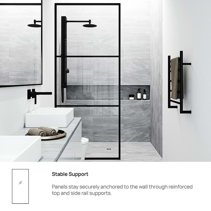 Finestra 34x74" Reversible Fixed Shower Door with Striped Clear Glass in Matte Black