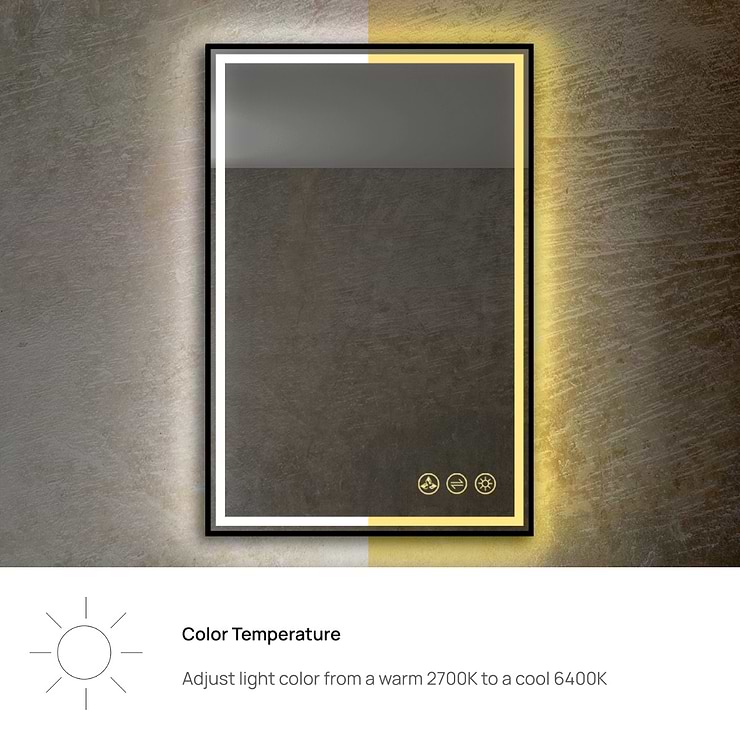 Mage Matte Black 24x36" Framed Rectangle LED Mirror
