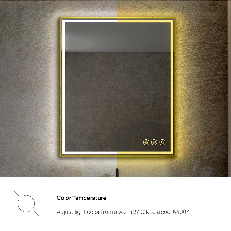 Mage Brushed Gold 30x36" Framed Rectangle LED Mirror