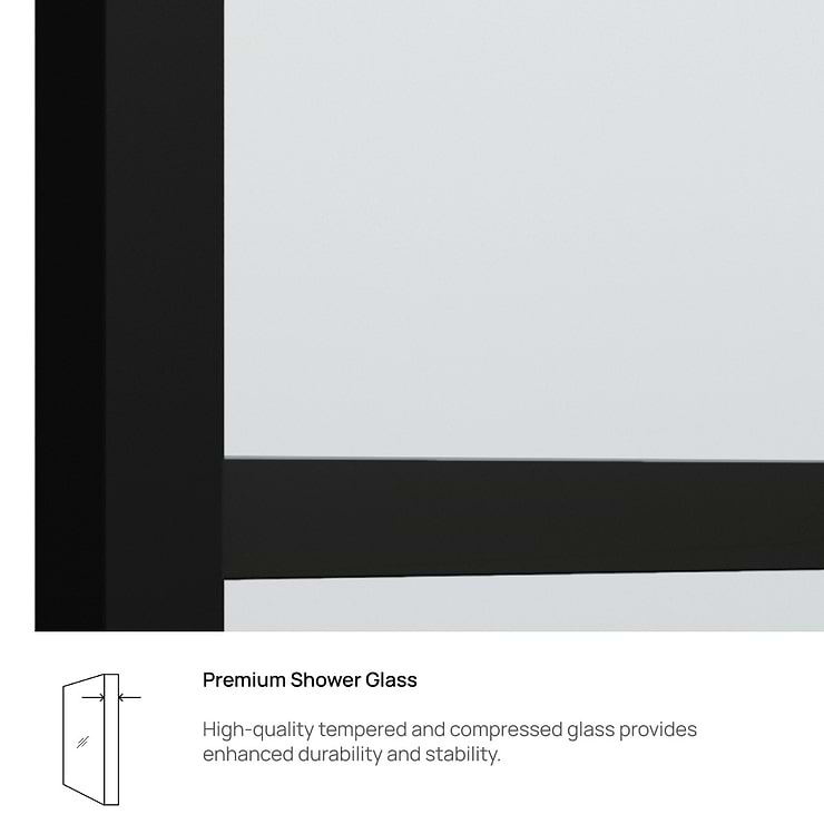 Finestra 34x74" Reversible Fixed Shower Door with Striped Clear Glass in Matte Black