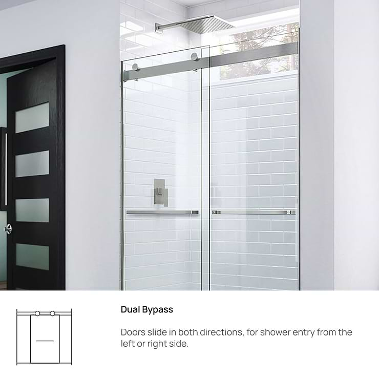 DreamLine Essence 48"x76" Reversible Sliding Shower Alcove Door with Clear Glass in Brushed Nickel