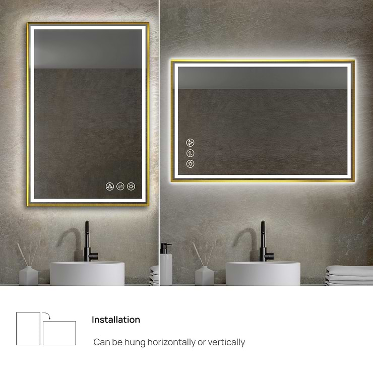 Mage Brushed Gold 24x36" Framed Rectangle LED Mirror