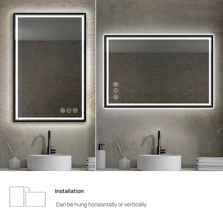 Mage Matte Black 24x36" Framed Rectangle LED Mirror