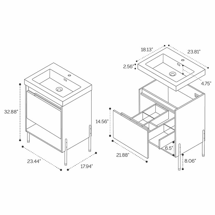 Kaleb 24'' White Vanity and Counter