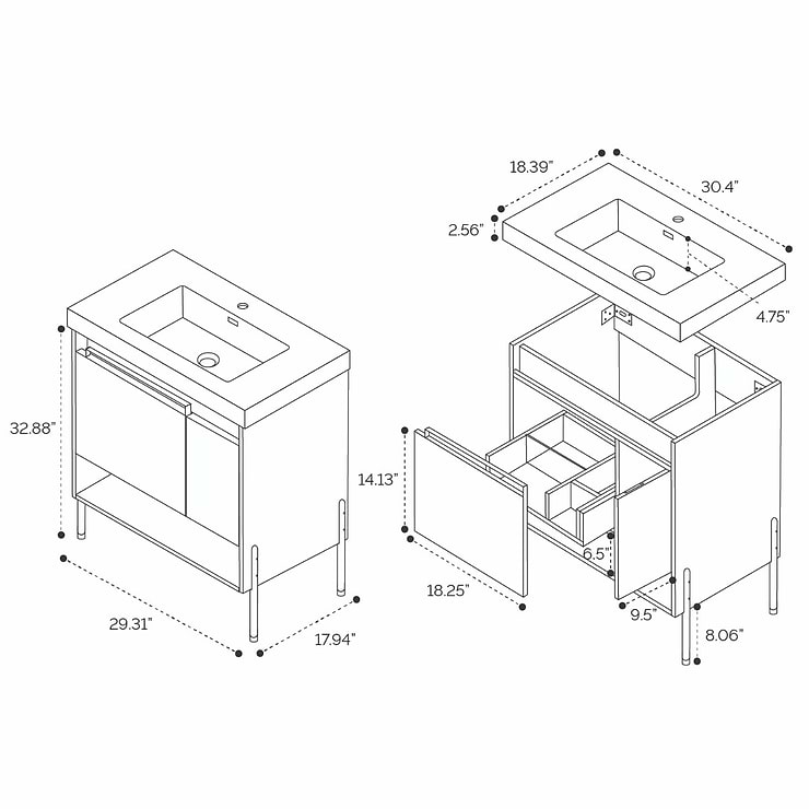 Kaleb 30'' Cement Gray Vanity and Counter