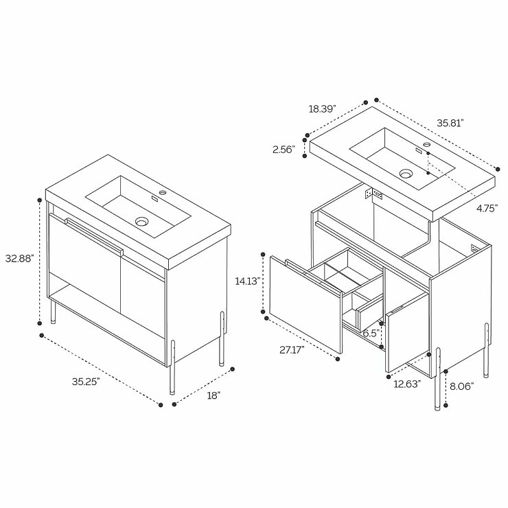 Kaleb 20'' White Vanity and Counter