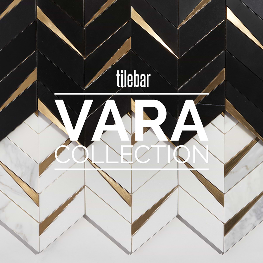 Vara Nero Polished Marble and Brass Mosaic Tile