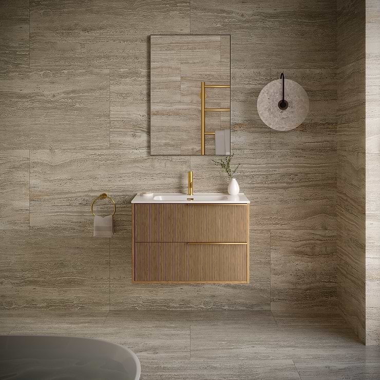Nashville Beige 24x48 Travertine Look Polished Porcelain Tile