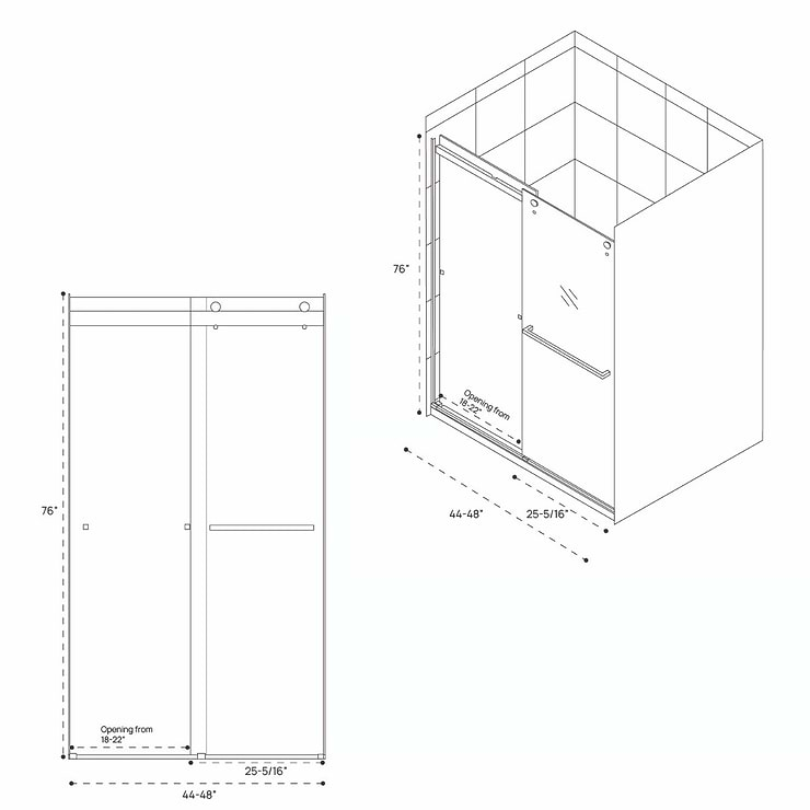 DreamLine Essence 48"x76" Reversible Sliding Shower Alcove Door with Clear Glass in Chrome