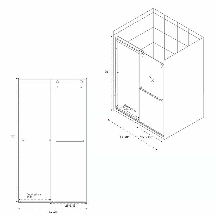 DreamLine Essence 48"x76" Reversible Sliding Shower Alcove Door with Clear Glass in Brushed Nickel