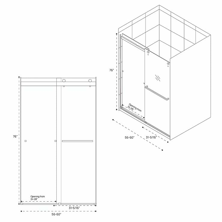 DreamLine Essence 60"x76" Reversible Sliding Shower Alcove Door with Clear Glass in Brushed Nickel