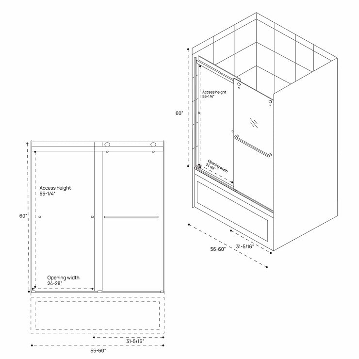 DreamLine Essence 60"x60" Reversible Sliding Bathtub Door with Clear Glass in Chrome