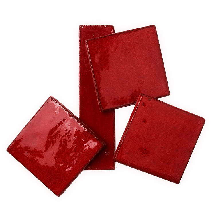 Emery Selenium Red 4x4 Square Handmade Crackled Glossy Terracotta Tile