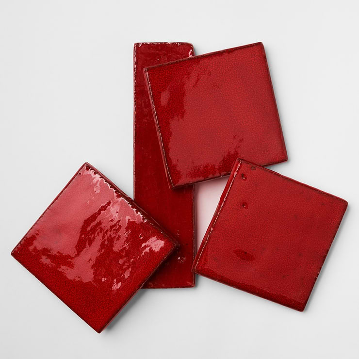 Emery Selenium Red 2x8 Handmade Crackled Terracotta Polished Subway Tile