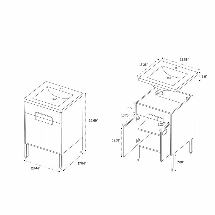 Portofino 24'' Maple Vanity And Counter