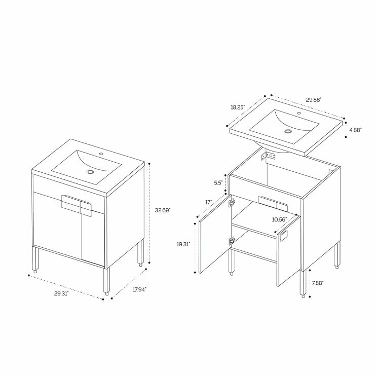 Portofino 30'' White Vanity And Counter