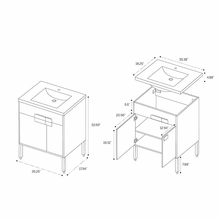 Portofino 36'' Maple Vanity And Counter