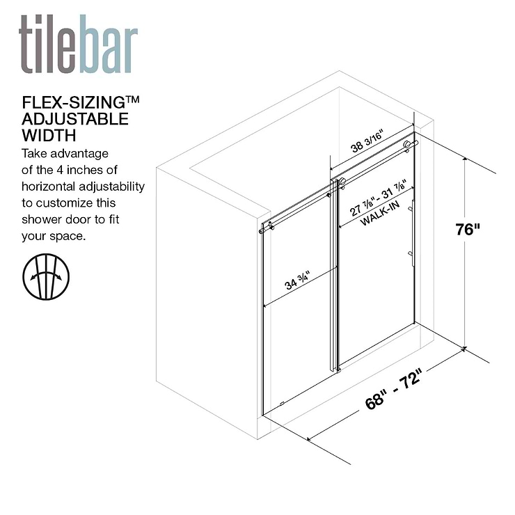 Volare 72x76 Reversible Sliding Shower Door with Clear Glass in Stainless Steel