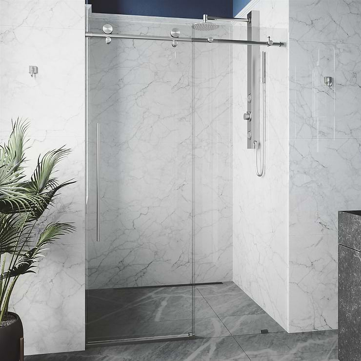 Volare 72x76 Reversible Sliding Shower Door with Clear Glass in Stainless Steel