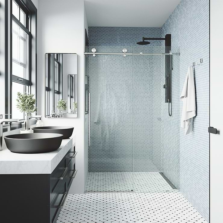 Volare 72x76 Reversible Sliding Shower Door with Clear Glass in Stainless Steel