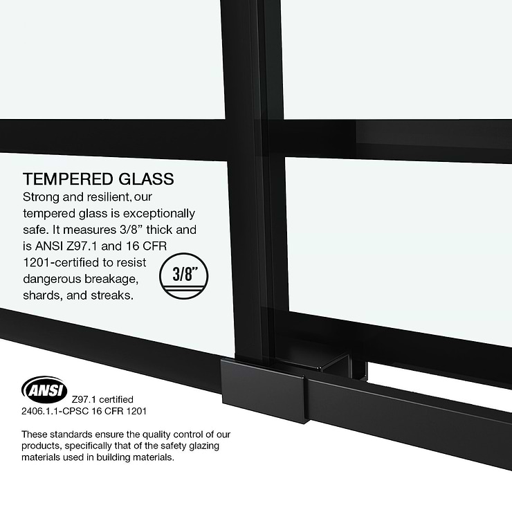 Gemello 72x74 Reversible Sliding Shower Door with Grid Glass in Matte Black