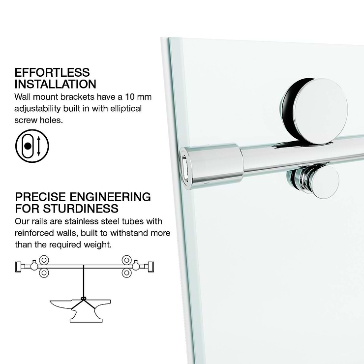 Volare 48x76 Reversible Sliding Shower Door with Clear Glass in Chrome