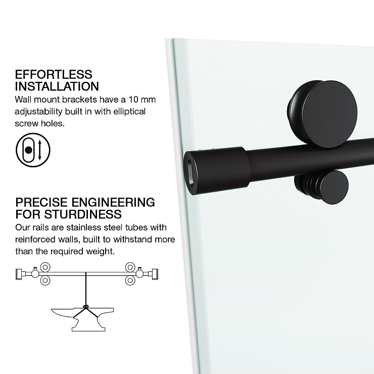 Volare 48x76 Reversible Sliding Shower Door with Clear Glass in Matte Black