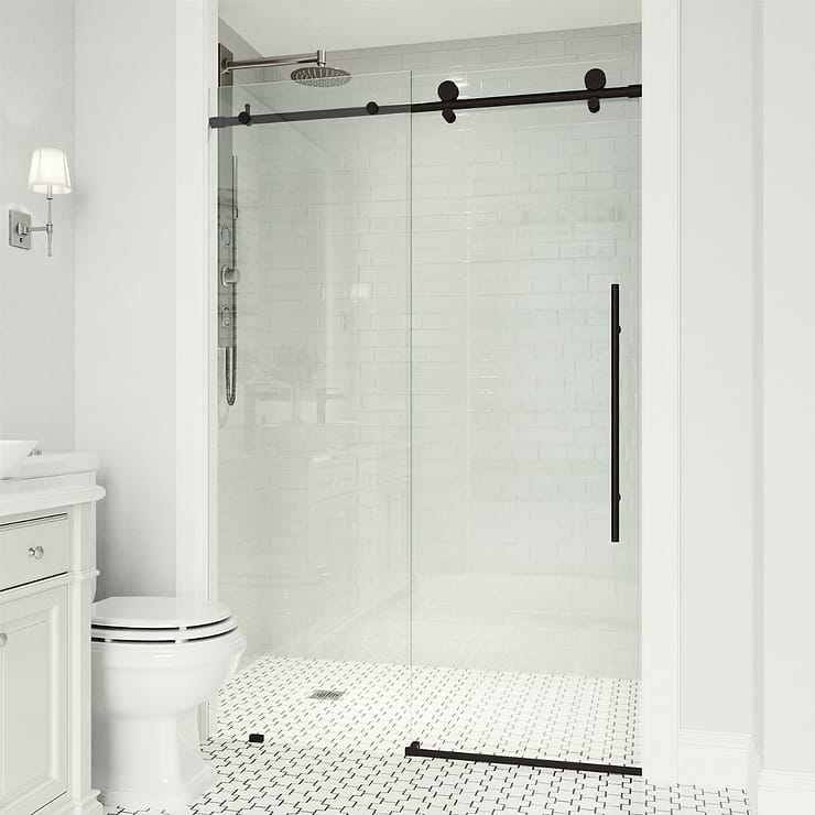 Volare 48x76 Reversible Sliding Shower Door with Clear Glass in Matte Black