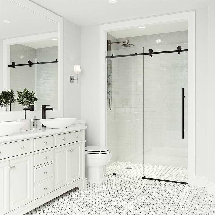 Volare 48x76 Reversible Sliding Shower Door with Clear Glass in Matte Black