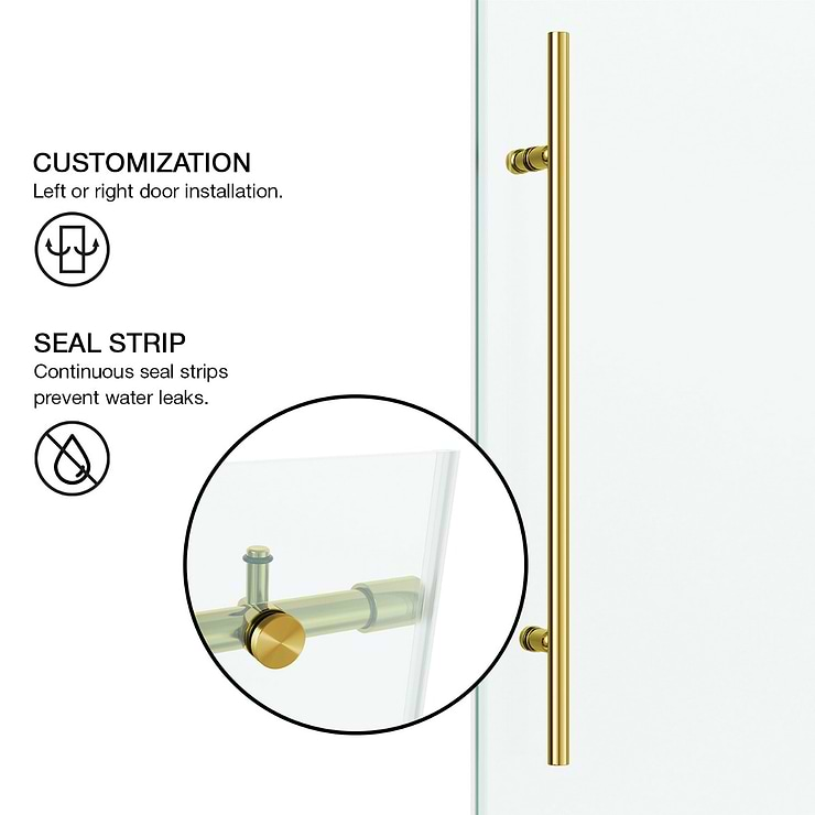 Volare 48x76 Reversible Sliding Shower Door with Clear Glass in Brushed Gold