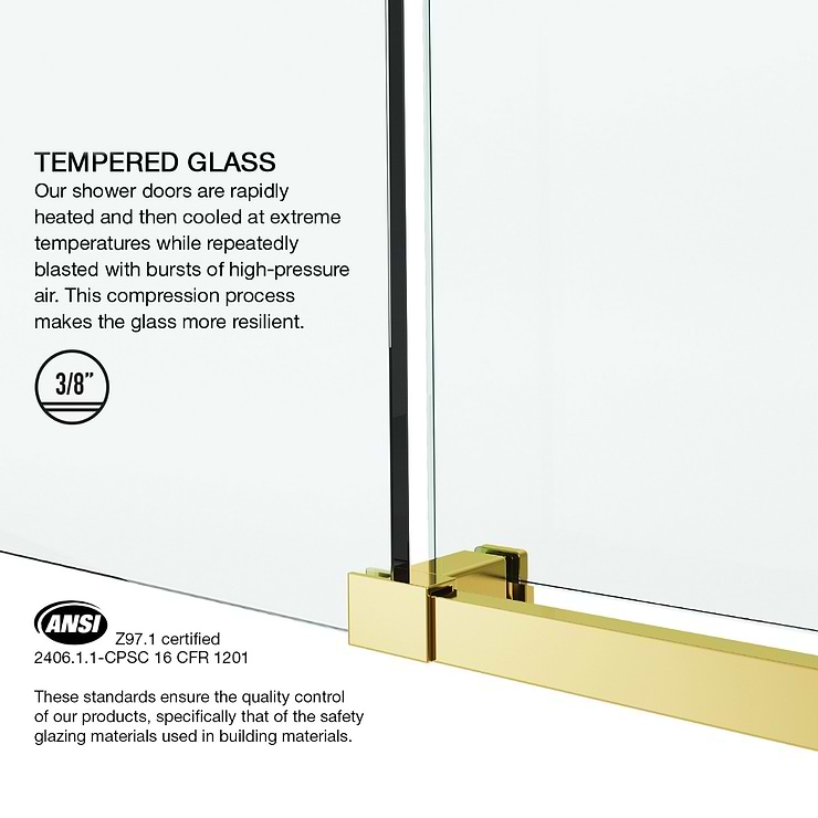 Volare 48x76 Reversible Sliding Shower Door with Clear Glass in Brushed Gold