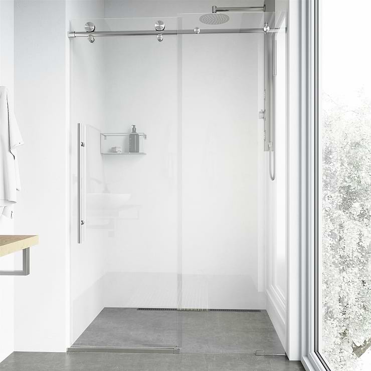 Volare 48x76 Reversible Sliding Shower Door with Clear Glass in Stainless Steel