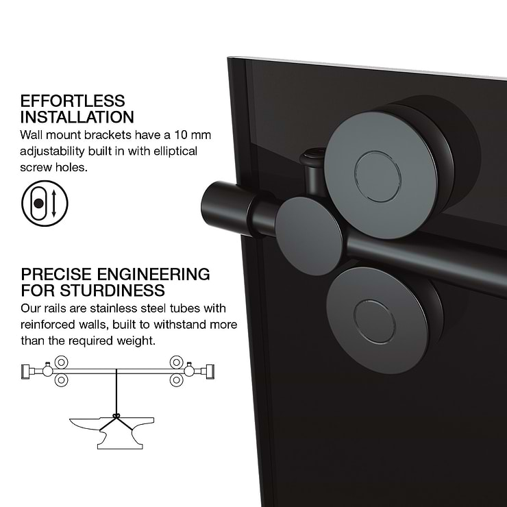 Gemello 60x74 Reversible Sliding Shower Door with Black Glass in Matte Black