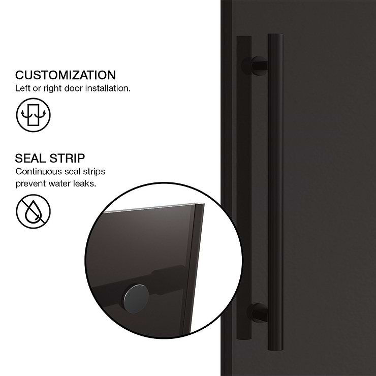 Gemello 60x74 Reversible Sliding Shower Door with Black Glass in Matte Black