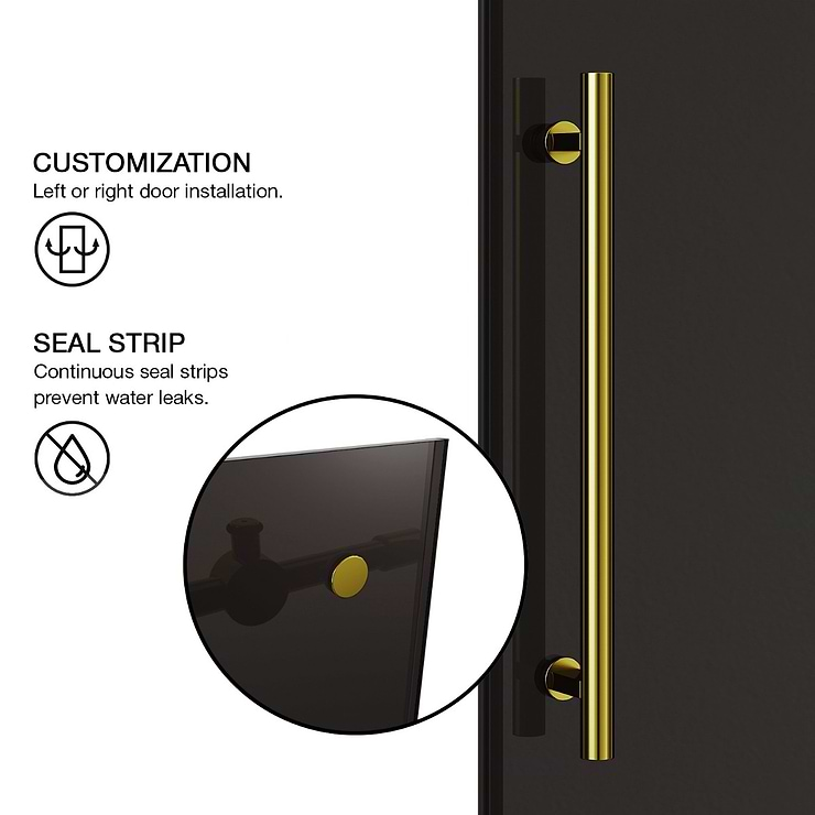 Gemello 60x74 Reversible Sliding Shower Door with Black Glass in Brushed Gold