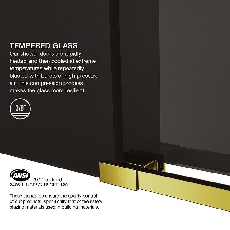 Gemello 60x74 Reversible Sliding Shower Door with Black Glass in Brushed Gold