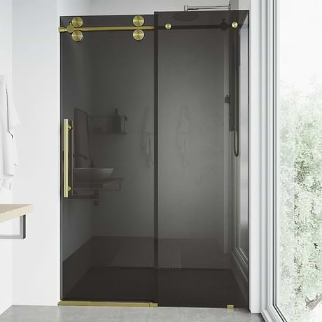 Gemello 60x74 Reversible Sliding Shower Door with Black Glass in Brushed Gold