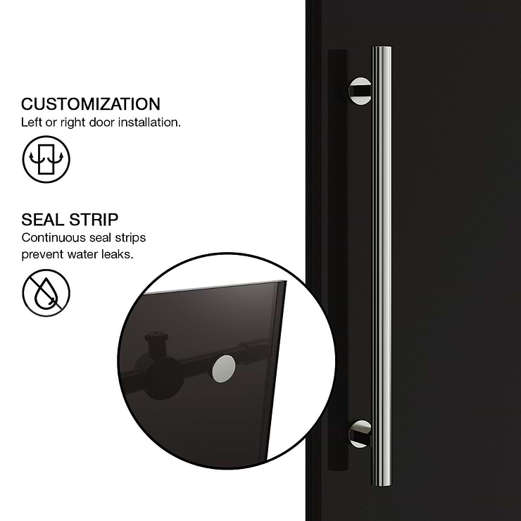 Gemello 60x74 Reversible Sliding Shower Door with Black Glass in Stainless Steel