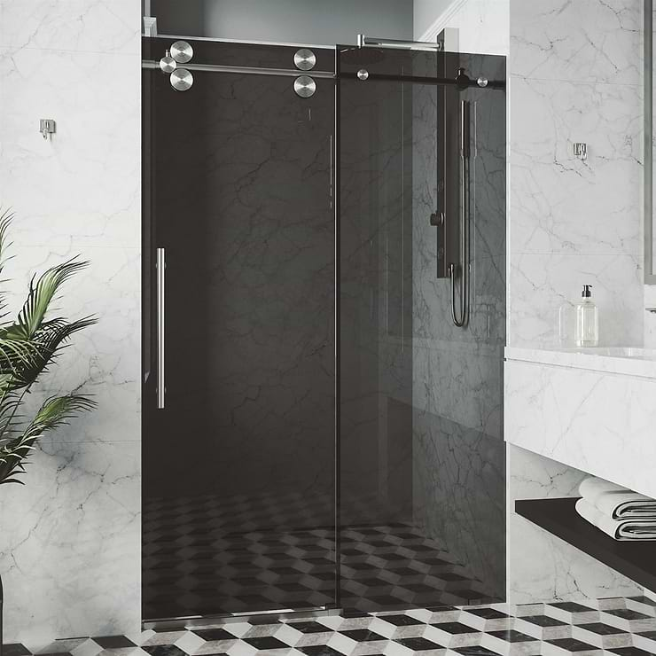 Gemello 60x74 Reversible Sliding Shower Door with Black Glass in Stainless Steel