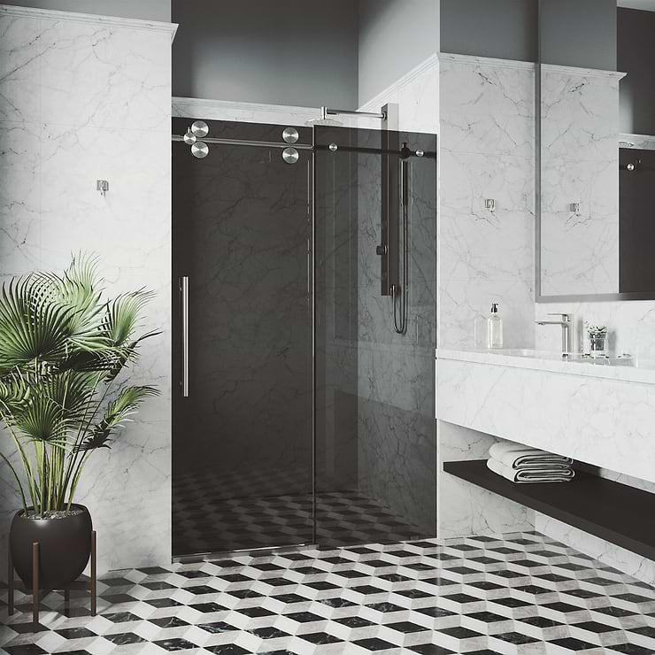 Gemello 60x74 Reversible Sliding Shower Door with Black Glass in Stainless Steel