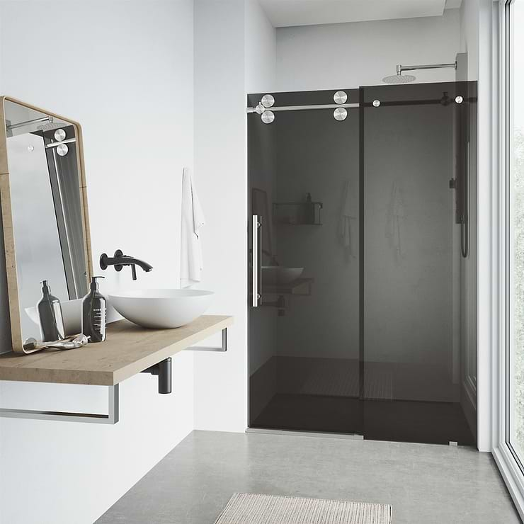 Gemello 60x74 Reversible Sliding Shower Door with Black Glass in Stainless Steel