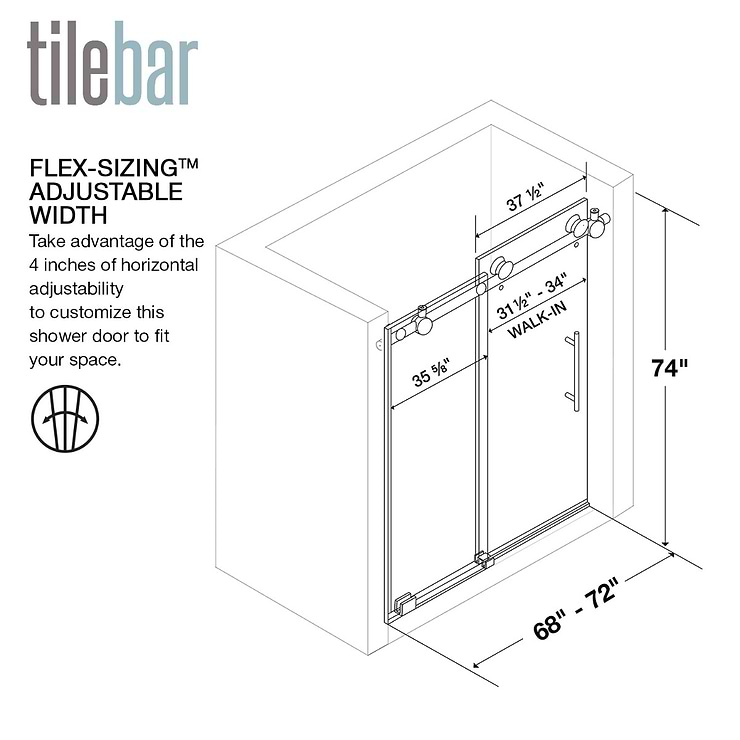 Gemello 72x74 Reversible Sliding Shower Door with Black Glass in Stainless Steel