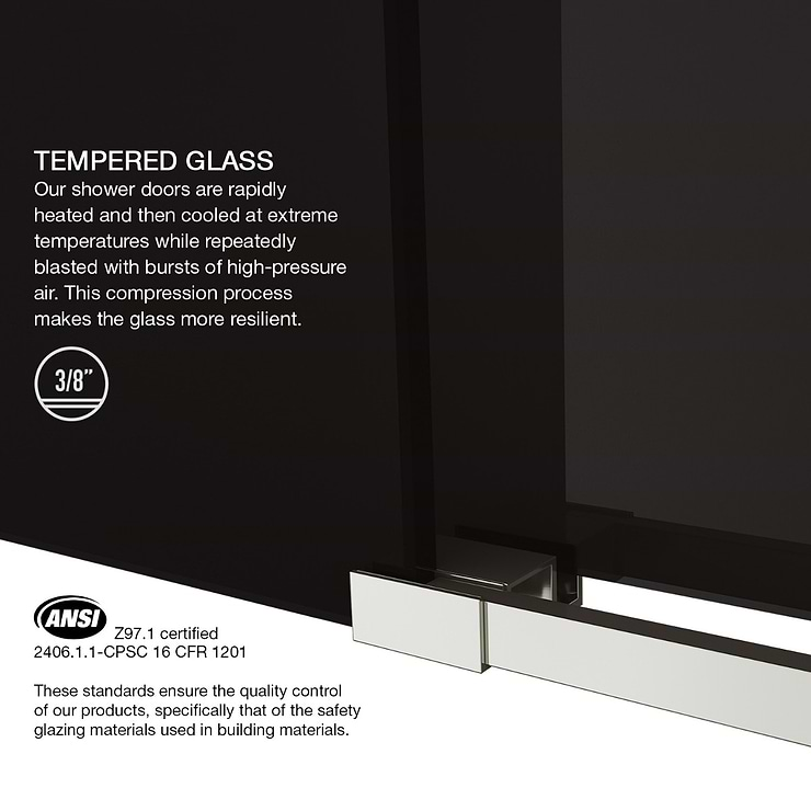 Gemello 72x74 Reversible Sliding Shower Door with Black Glass in Stainless Steel