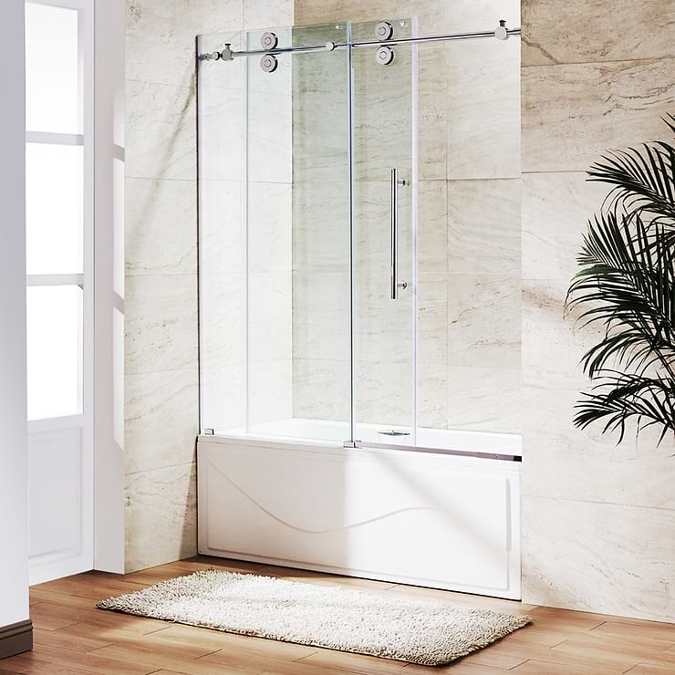 Gemello 60x66 Reversible Sliding Bathtub Door with Clear Glass in Chrome