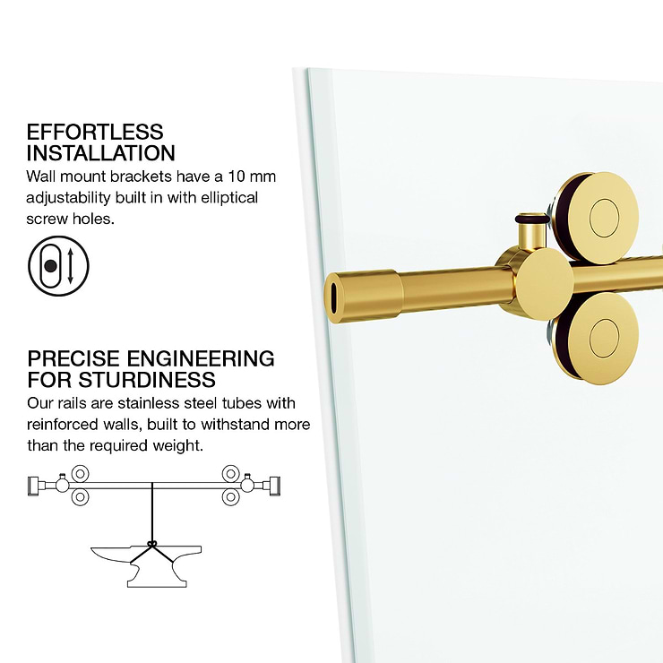 Gemello 60x66 Reversible Sliding Bathtub Door with Clear Glass in Brushed Gold