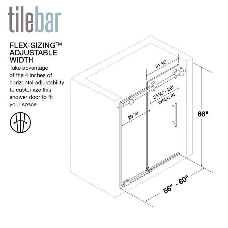 Gemello 60x66 Reversible Sliding Bathtub Door with Clear Glass in Stainless Steel