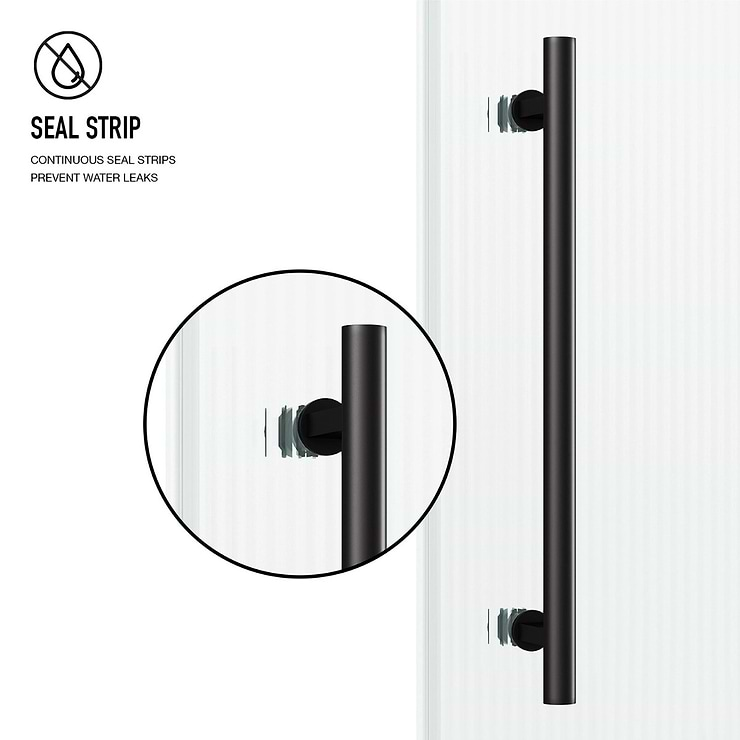 Gemello 60x66 Left Sliding Bathtub Door with Fluted Glass in Matte Black