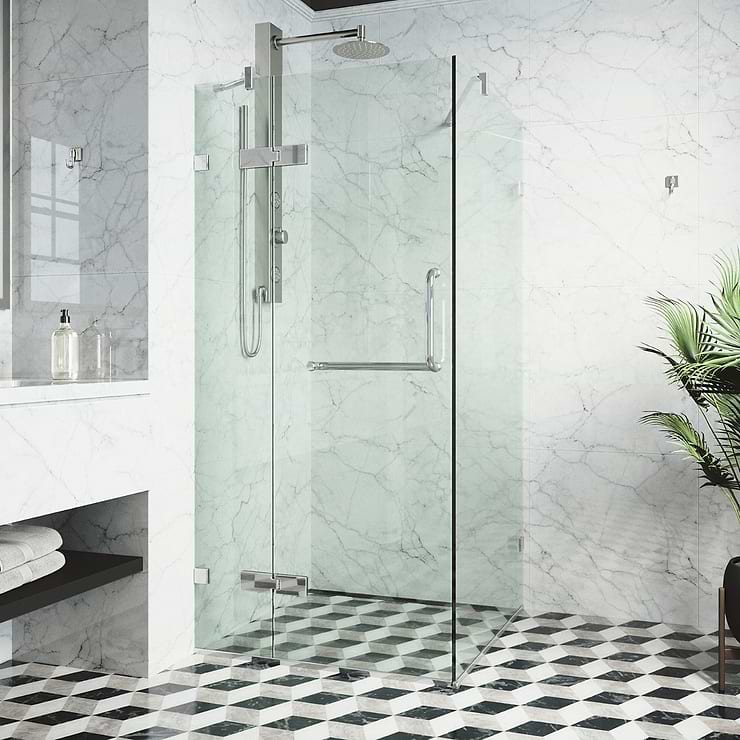 Cinto 32x32x74 Reversible Hinged Enclosure Shower Door with Clear Glass in Brushed Nickel  