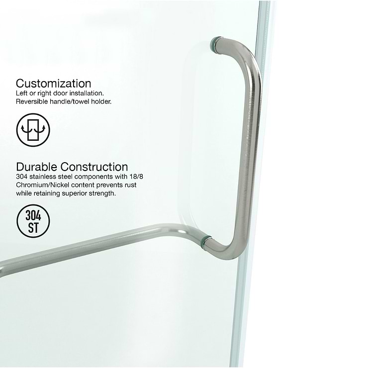 Cinto 36x48x74 Reversible Hinged Enclosure Shower Door with Clear Glass in Brushed Nickel