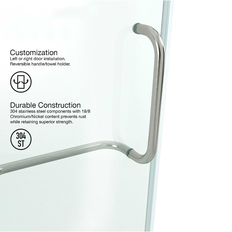 Cinto 32x48x74 Reversible Hinged Enclosure Shower Door with Clear Glass in Brushed Nickel